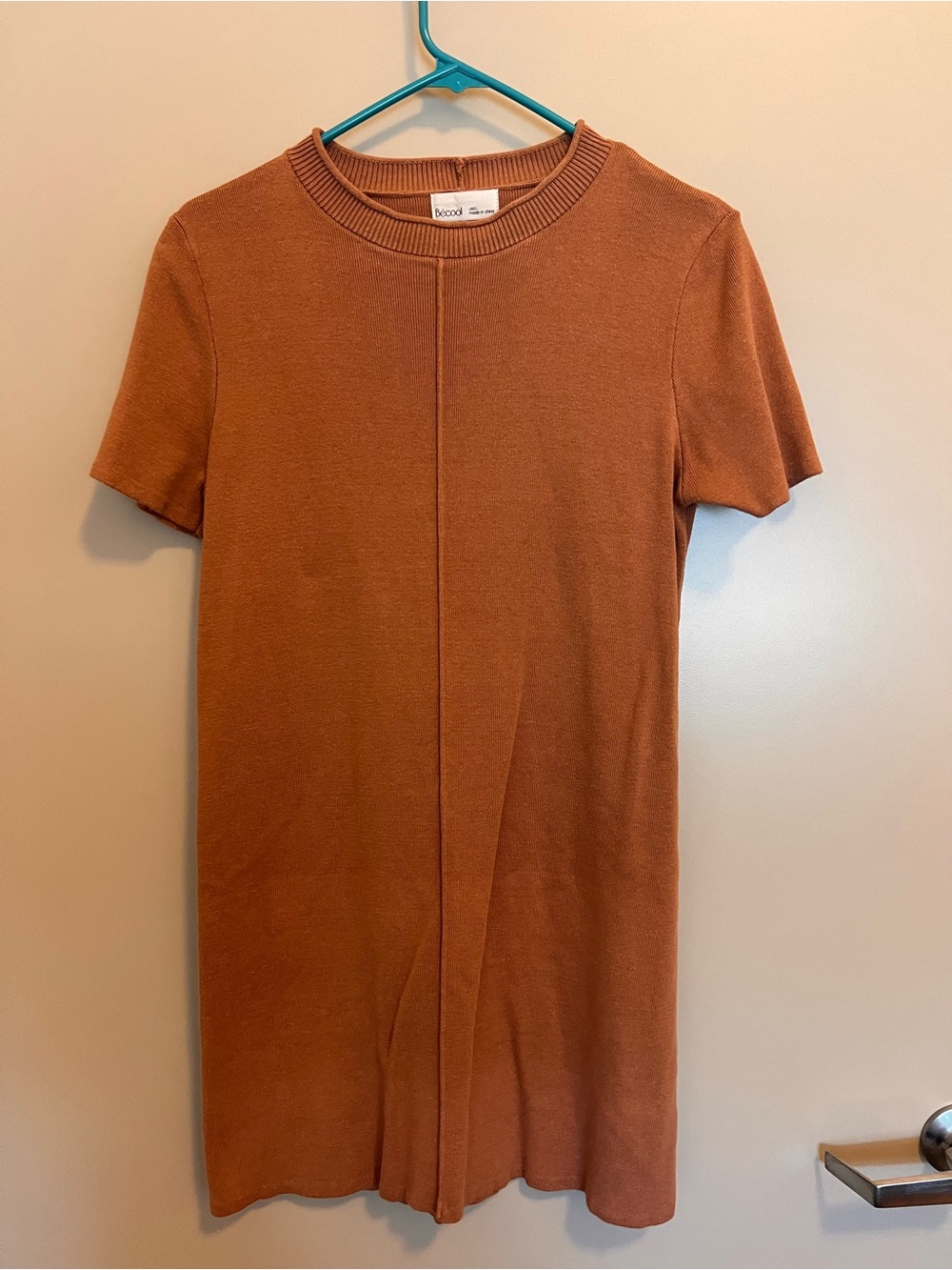 BE COOL Short-Sleeve Knit Dress — Rust Brown